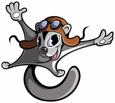 Cartoon style japanese dwarf flying squirrel with leather flying helmet, cartoon character. clipart