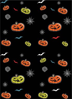 Balkabakları, yarasalar ve örümcek ağları, Halloween vektör deseni ile Cadılar Bayramı için dikişsiz desen.
