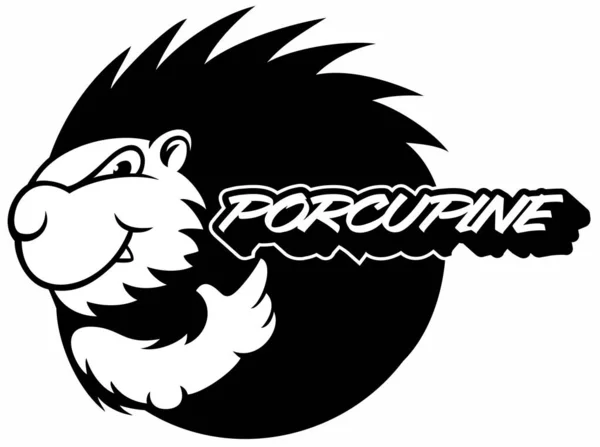 Cartoon Style Porcupine Black White Animal Vector Logo — Stock Vector