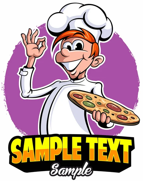 Der Chefkoch Bietet Pizza Probieren Vektor Logo Vektor Cartoon Figur — Stockvektor
