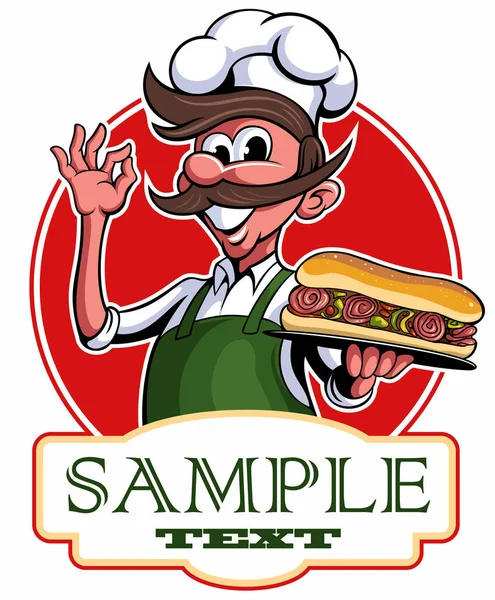 Der Chefkoch Bietet Italienisches Sandwich Probieren Vektor Logo Vektor Cartoon — Stockvektor