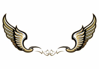 Vintage tarzı alt kabile süs ile iki vektör kanatları, beyaz arka plan üzerinde izole, logo, etiket, işaret, amblem için tasarım elemanları.