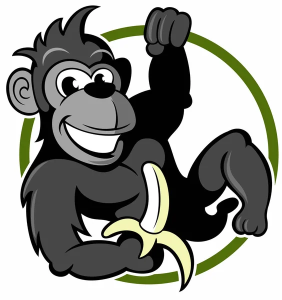 Macaco Personagem Gorila Estilo Cartoon Com Banana — Vetor de Stock