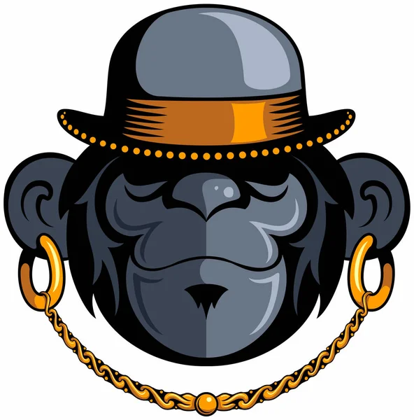 Monkey Gorilla Head Med Hatten Och Smycken Monkey Vector Logo — Stock vektor