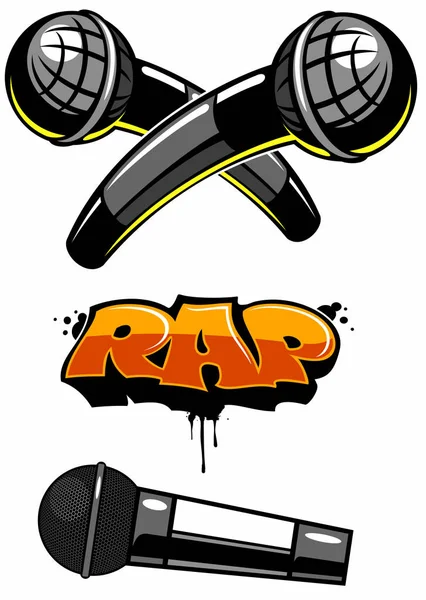 Logotipo Vector Micrófono Rap Concepto Batalla Tres Etapas Micrófonos Conjunto — Archivo Imágenes Vectoriales