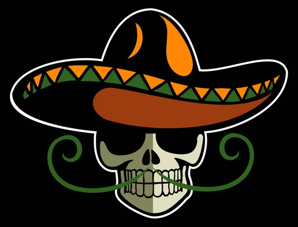 墨西哥风格的头骨与传统的桑布雷罗帽子 — 图库矢量图片