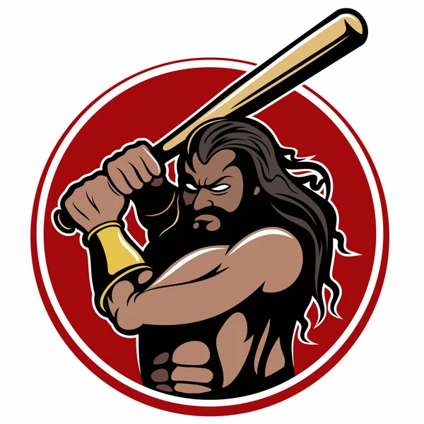 Kraftfull Krigare Med Ett Basebollträ Handen Warrior Vector Logo — Stock vektor