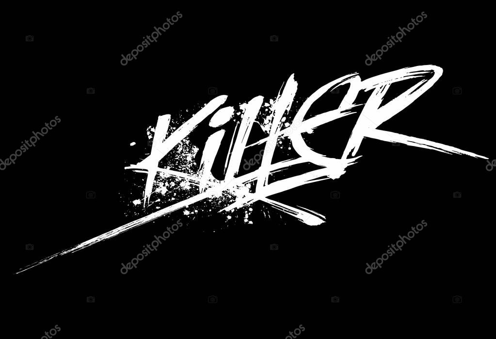 Vector dynamic killer logo, white on black background.