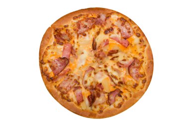 Hawai pizza, üzerinde beyaz izole üstten görünüm