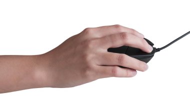 erkek beyaz arka plan üzerinde izole tıklayarak bilgisayar fare eller