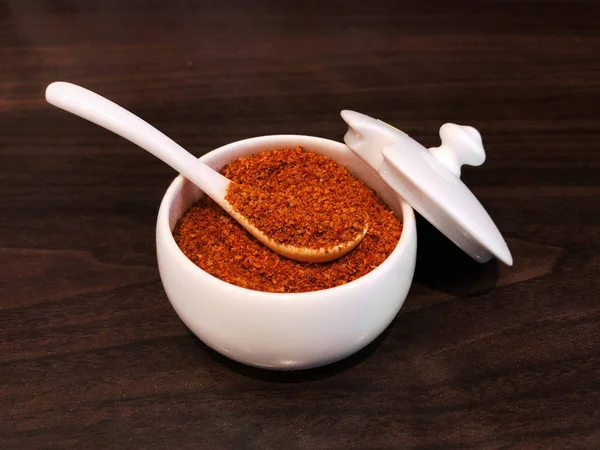 Shichimi Togarashi Pimienta Cayena Una Taza Blanca Preparándose Para Poner —  Fotos de Stock