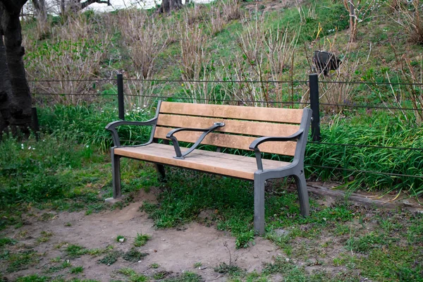 Kayu Taman Bangku Taman Konsep Outdoor — Stok Foto