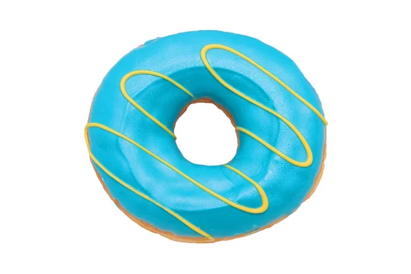Draufsicht Auf Blau Zuckerbeschichtete Donuts Isoliert Auf Weiß — Stockfoto