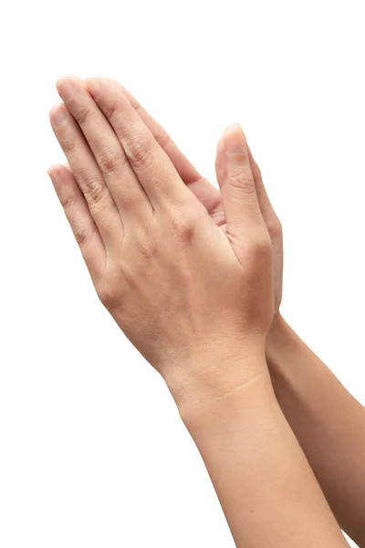 Praying Hand Sign Two Woman Palm Clasped All Together Hand — Stock Photo, Image