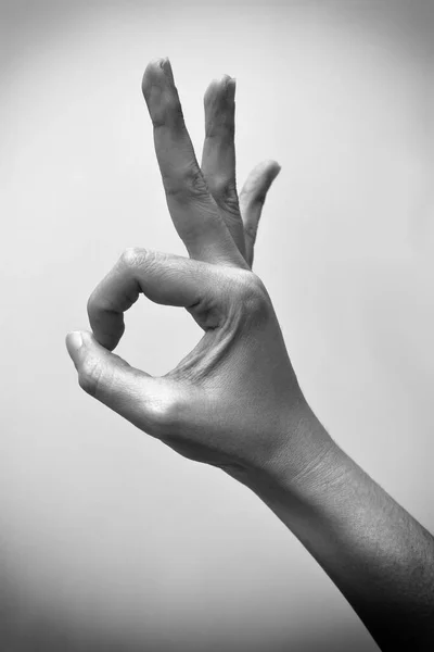 Woman Hand Showing Sign Alright Well Done Sign Isolated White — Stock Photo, Image