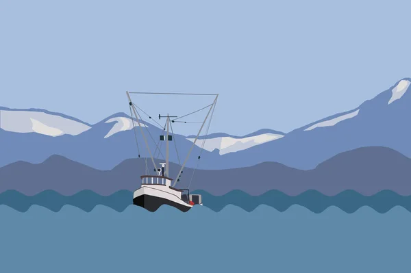 Ilustración de Arrastrero de pesca comercial en el sudeste de Alaska —  Fotos de Stock