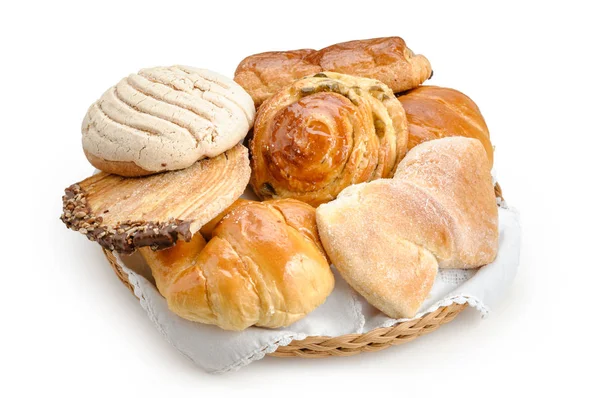 Sweet Bread Assorterte Tradisjonelle Meksikanske Bakerier Isolert Hvit Bakgrunn – stockfoto