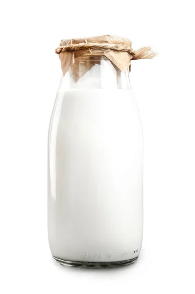 Una Bottiglia Latte Fresco Isolato Uno Sfondo Bianco Primo Piano — Foto Stock