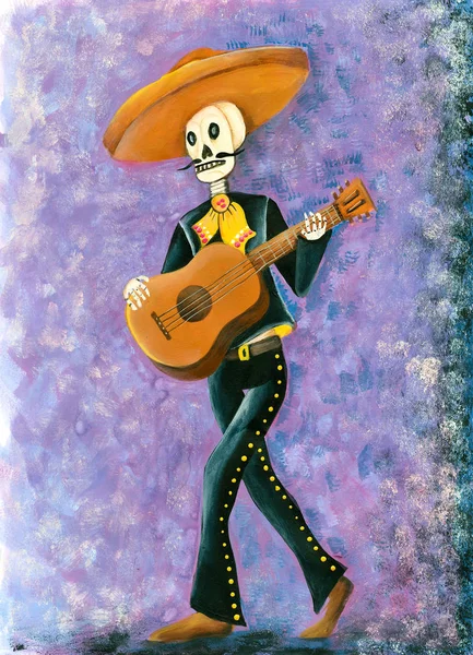 Tag Des Toten Mariachi Skeletts — Stockfoto