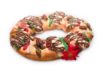 Epiphany kek, Kings kek, Roscon de reyes veya doldurulmuş ve çikolata ve ceviz ile dekore edilmiş Rosca de reyes