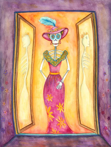 Day Dead Catrina Skeleton Mexikanska Elegant Död Illustration — Stockfoto