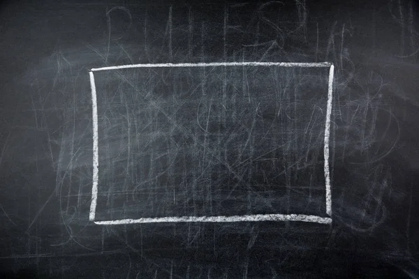 White chalk hand drawing in blank square shape on blackboard background