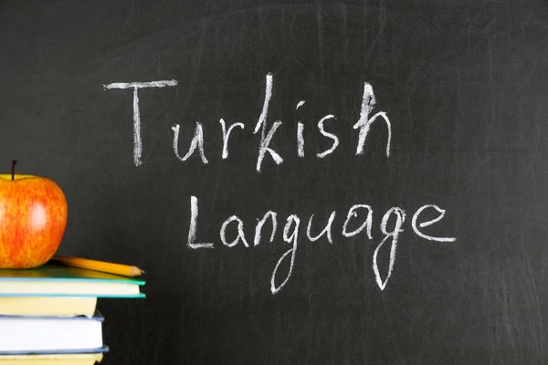 Turkish language. Drawing Turlish Language on blackboard. Close up.