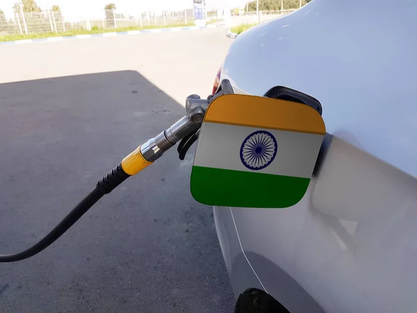 Flag of India on the car\'s fuel tank filler flap