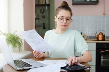 Bütçeleme, yardımcı programlar masraflar yönetme, mali planı yazma, onun harcamalar analiz Yong kadın
