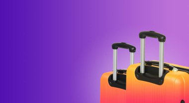 İki valiz ve boşaltmak ile renkli yatay banner. Seyahat kavramı.