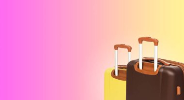 İki valiz ve boşaltmak ile renkli yatay banner. Seyahat kavramı.