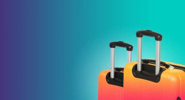 İki valiz ve boşaltmak ile renkli yatay banner. Seyahat kavramı.