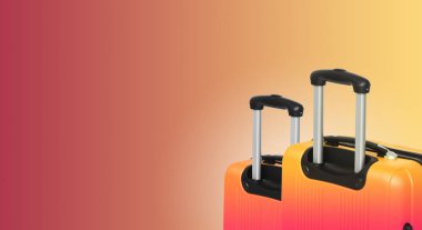 İki valiz ve boşaltmak ile renkli yatay banner. Seyahat kavramı.