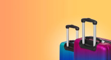 İki valiz ve boşaltmak ile renkli yatay banner. Seyahat kavramı.