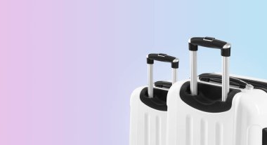 İki valiz ve boşaltmak ile renkli yatay banner. Seyahat kavramı.