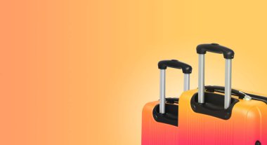 İki valiz ve boşaltmak ile renkli yatay banner. Seyahat kavramı.