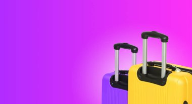 İki valiz ve boşaltmak ile renkli yatay banner. Seyahat kavramı.