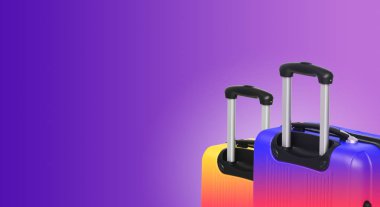 İki valiz ve boşaltmak ile renkli yatay banner. Seyahat kavramı.