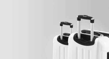 İki valiz ve boşaltmak ile yatay banner. Seyahat kavramı.