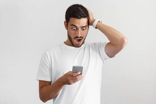 Tageslicht Porträt Eines Gut Aussehenden Überraschten Jungen Mannes Weißem Shirt — Stockfoto