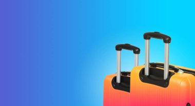 İki valiz ve boşaltmak ile renkli yatay banner. Seyahat kavramı.