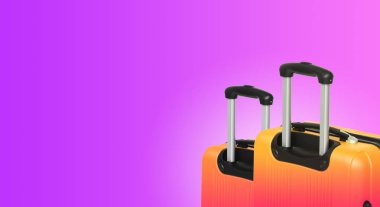 İki valiz ve boşaltmak ile renkli yatay banner. Seyahat kavramı.