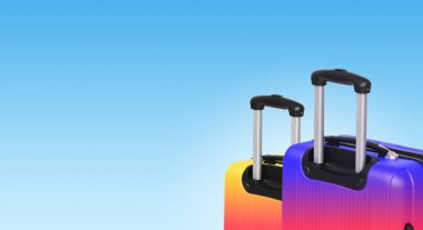 İki valiz ve boşaltmak ile renkli yatay banner. Seyahat kavramı.