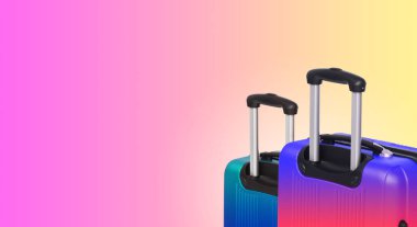 İki valiz ve boşaltmak ile renkli yatay banner. Seyahat kavramı.