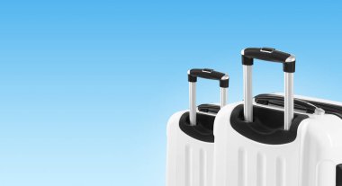 İki valiz ve boşaltmak ile renkli yatay banner. Seyahat kavramı.