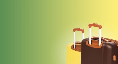 İki valiz ve boşaltmak ile renkli yatay banner. Seyahat kavramı.