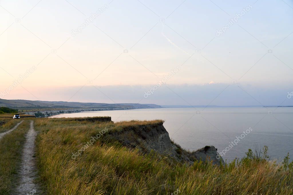 Beautiful view of Stepan Razin rock, Volga river