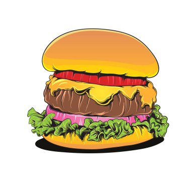 Illustrator uygulamasında çizilmiş karikatür tarzı vektör sanatta hamburger.