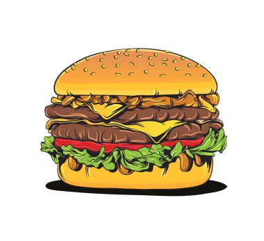 Illustrator uygulamasında çizilmiş karikatür tarzı vektör sanatta hamburger.