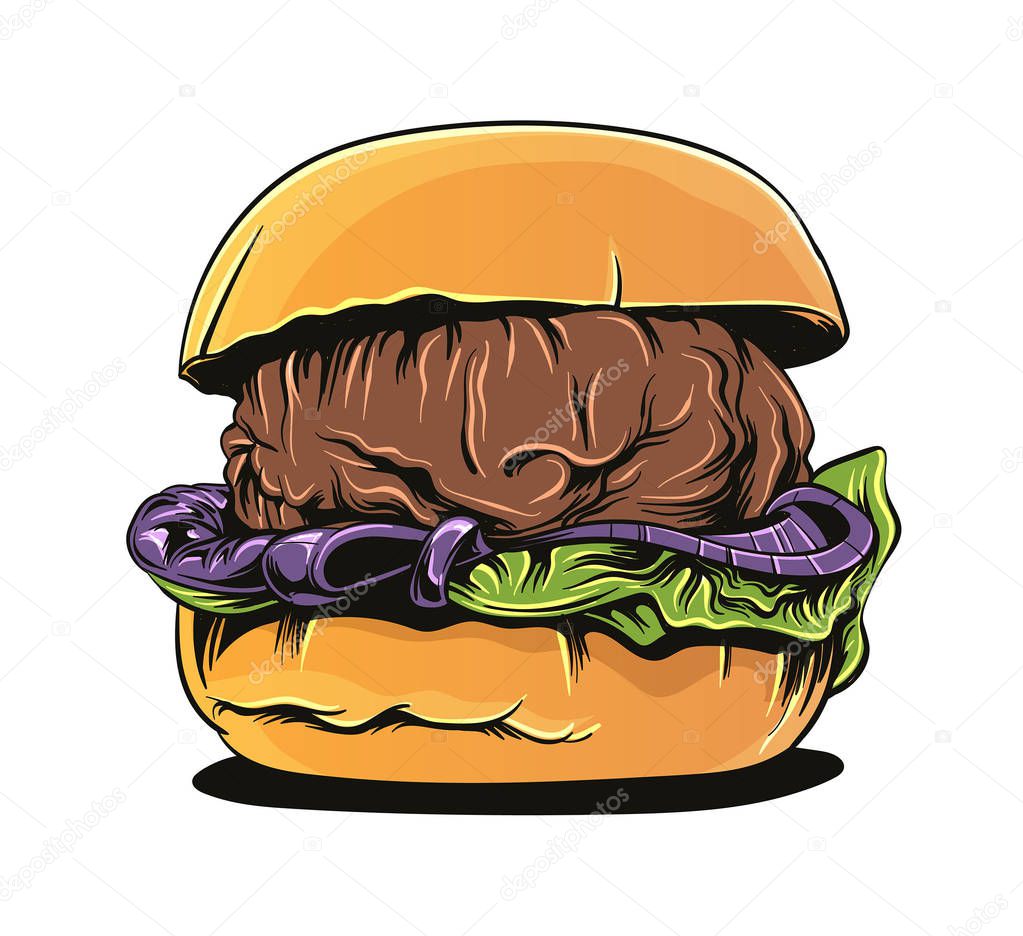 Hamburger in cartoon-style vector art, drawn in Illustrator.